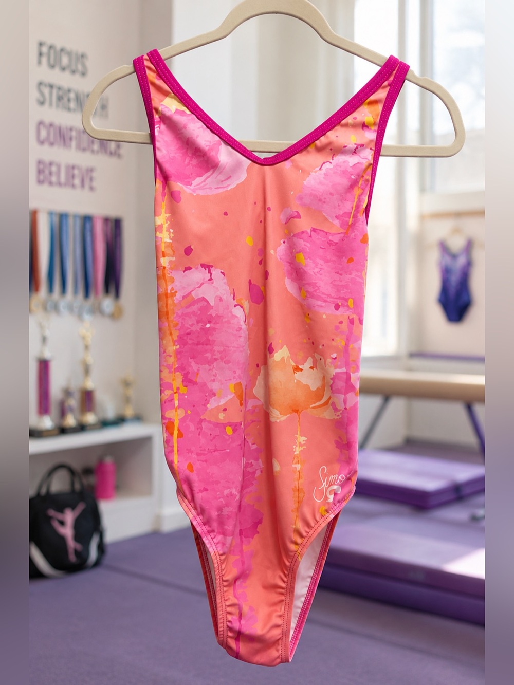 NWT GK Elite Simone Biles Watercolor Leotard Bodysuit Dance Acro Adult Large